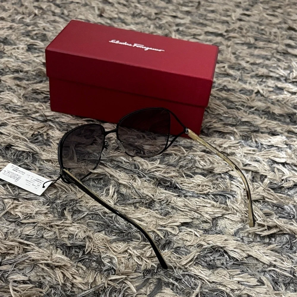 Salvatore Ferragamo Black Aviator Sunglasses